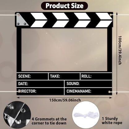 Fabric Movie Night Large Photo Booth Props 39 x 59 Inch Movie Theater Picture Selfie Frame Cinema Photo Frame Background Banner Backdrop for Family Holiday Birthday Baby Shower Party Supplies