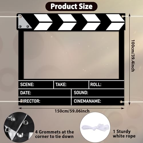 Fabric Movie Night Large Photo Booth Props 39 x 59 Inch Movie Theater Picture Selfie Frame Cinema Photo Frame Background Banner Backdrop for Family Holiday Birthday Baby Shower Party Supplies