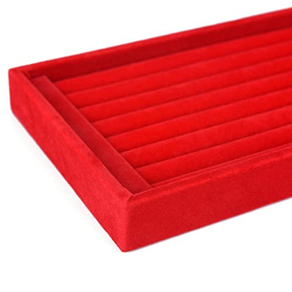 AKOAK 1 Pack Jewelry Display Tray Wooden Flannel Dresser Ring Earring Bracelet Watch Storage Case Portable Display Rack (red) - color: red