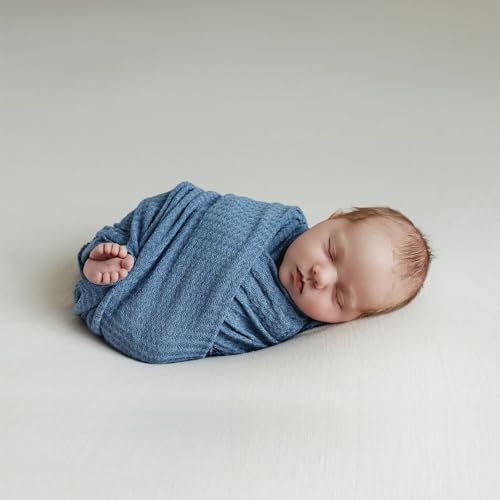 Newborn Photography Props for Baby Boys and Girls Newborn Wraps for Infant Baby Photoshoot Waffle Texture Knit Blanket - color: Blue Jeans