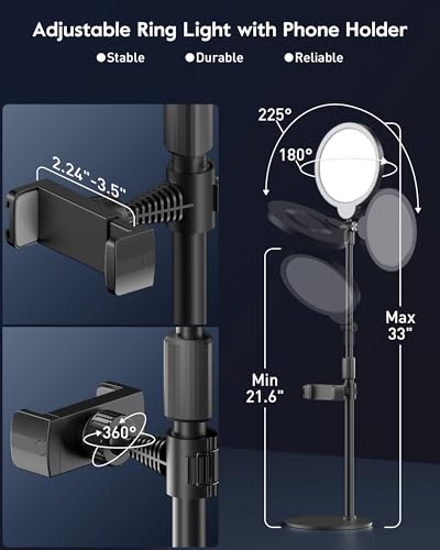2 Packs Desk Ring Light with Stand, Adjustable Desktop Light with Phone Holder for Video Calls, Zoom Lighting for Computer/Laptop/Conference/Webcam, Video Light for Recording, Podcast,Photography - size: 2 Pack