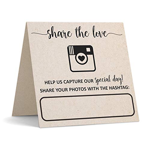 321Done Wedding Hashtag Signs 5x5 Folded, Made in USA - Rustic Kraft Tan Tent Cards for Table Placecard - Square Write On Large Oh Snap Photo Share Love - Set of 24 - color: Share the Love, size: Set of 24
