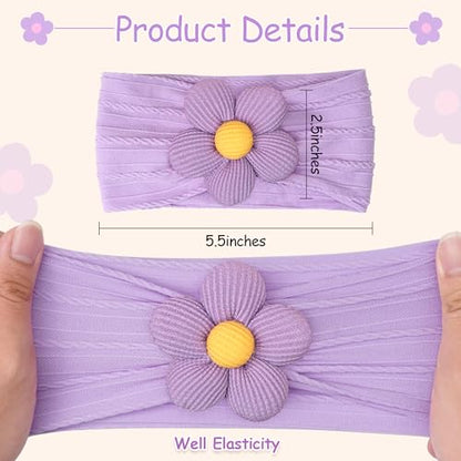 CÉLLOT 5 Pcs Baby Flower Headbands Baby Girls Nylon Headbands Soft Hairbands Hair Accessories for Newborn Infant Toddler Kids(Spring Summer Vibe) - color: Yellow+Green+Sky Blue+Purple+Hotpink