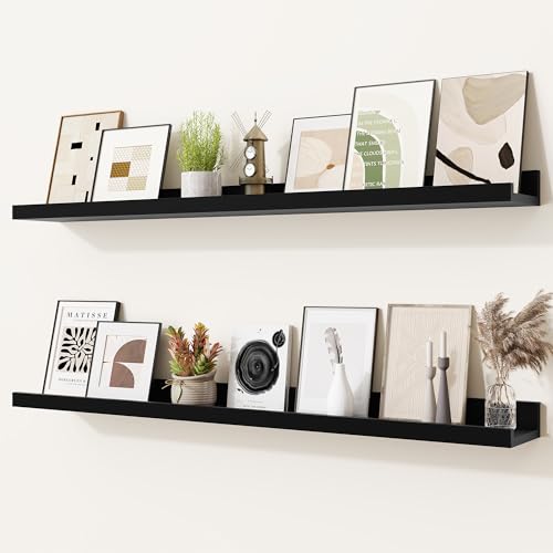 Heimlove Picture Ledge Shelf,36 inch Long Floating Shelves for Wall Set of 2,Black Picture Shelf with Lip for Wall Decor,Living Room,Bedroom,Bookshelf,Nursery,Perfume - color: Black, size: 36'', Set of 2