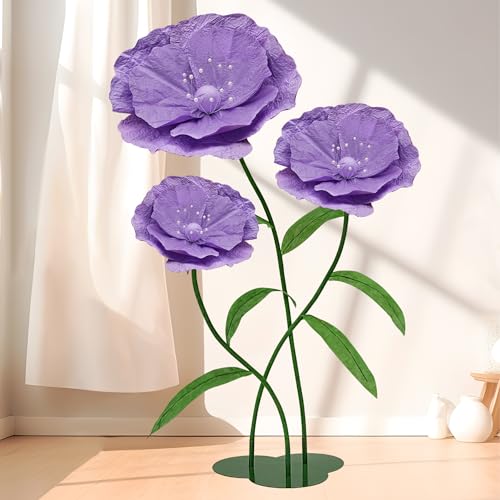Giant Fake Flowers 5.77FT - Easter Light Purple Large Paper Flowers 3D Artificial Floral Wedding Decorations for Birthday Party Outdoor Banquet Event Home Backdrop Decor - color: Light Purple