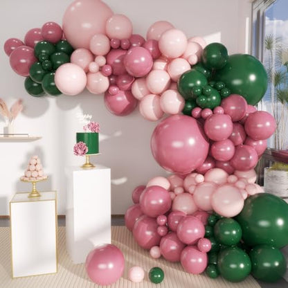 MEBAY Dusty Rose Balloon Arch Kit, 142 Pcs Retro Pink Nude Dark Green Latex Balloons Different Sizes 18 12 10 5 Inch for Birthday, Baby Shower, Wedding - color: 142-dusty Rose