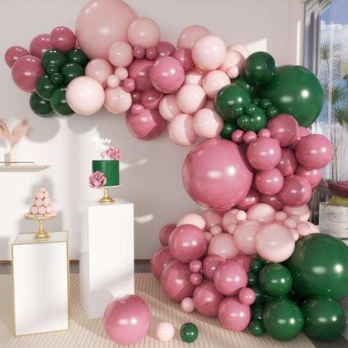 MEBAY Dusty Rose Balloon Arch Kit, 142 Pcs Retro Pink Nude Dark Green Latex Balloons Different Sizes 18 12 10 5 Inch for Birthday, Baby Shower, Wedding - color: 142-dusty Rose