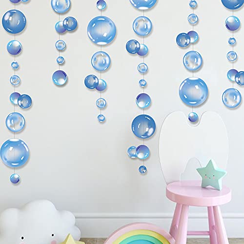 Transparent Bubble Garlands Mermaid Party Decoration Colored Blue Flat Cutouts Hanging Streamer for Birthday Baptism Wedding Ocean Wall Decal Baby Shower Under Sea Festal Kid Room Photo Props (Blue) - color: Blue