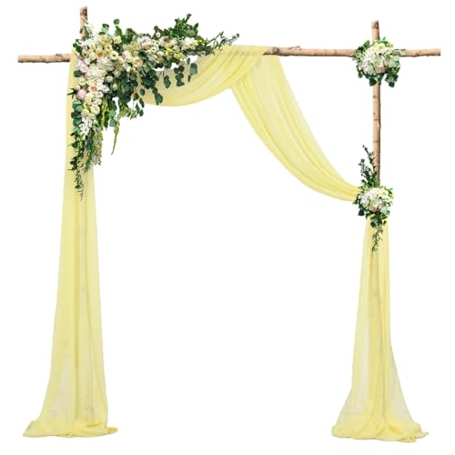 DUOBAO 2 Panels Yellow Chiffon Wedding Arch Drapes 20ft Voile Chiffon Wedding Banquet Draping Fabric Sheer Chiffon Drapes Wedding Ceremony Reception Swag Decorations (W 29" x L 20ft, Yellow) - color: Yellow, size: 29"W x 240"L (Pack of 2)