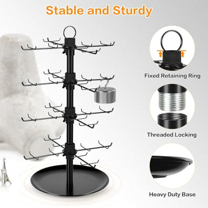 Jewelry Display for Vendors with 80 Hooks, 4 Tier Rotating Display Stand Earring Holder Organizer Adjustable Height, Earring Rack Keychain Necklace Bracelet Display for Retail - style: 4SL-BK