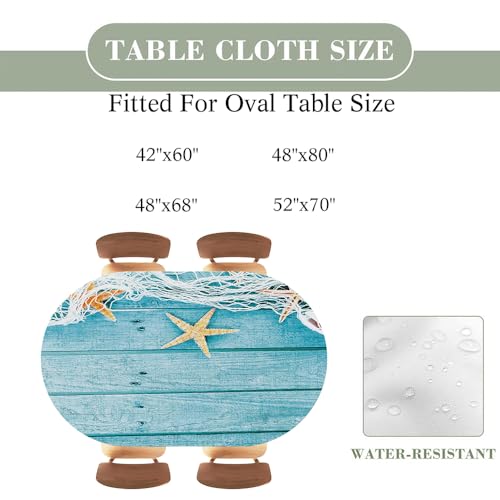 Wood Texture Background Blue Oval Tablecover Fitted with Elastic, Water Proof, Easy to Clean，Picnic, Party,Terrace, Flowers, Fits 48"x68" Oval Tables, Style3 - color: Wood Texture -1, size: 48" x 68" (Oval)