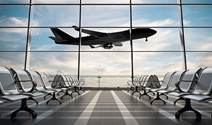 17x10ft Fabric Airport Backdrop Lounge with Plane Pilot Jet Birthday Party Video Recording Zoom Meeting Conference Baby Shower Photoshoot Business Studio Decoration Photography Props - size: 17x10FT