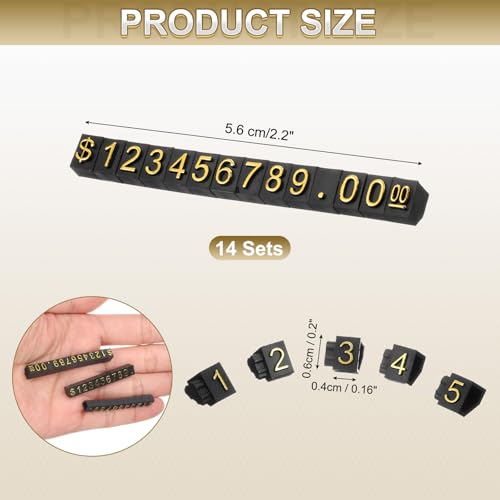 uxcell 14 Set Price Display Cube, Adjustable Price Tag Stand Removable Mini Tag Number Letter Price Dollar Block Kit for Jewelry Retail Shop Price Signs (Black/Gold, 2.2" Length) - color: Black/Gold, size: 5.6"