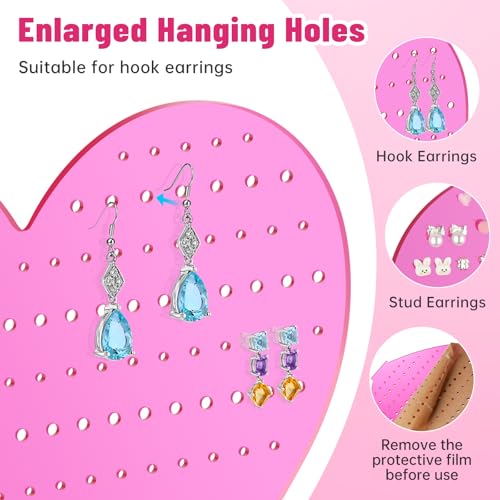 NiHome Heart-Shaped Acrylic Earring Holder Stand for Studs & Dangles, Romantic Jewelry Earring Organizer, Vanity Dresser or Boutique Decorative Display Holds 85 Pairs with 171 Holes (Rose Pink Color) - color: Rose Pink