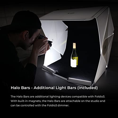Foldio3 + Front Fill Lights | 25" Photo Light Box for Photography |65W Pro Lightbox with Front Fill Lighting (Halo Bar)|Dimmable Triple LED, Ani-Reflective Black Backdrop, Photo Studio By ORANGEMONKIE - size: Foldio3 + Extra Lights