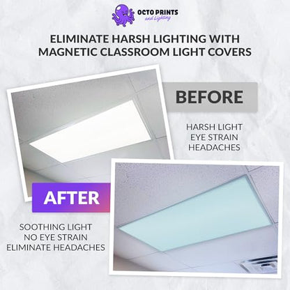 OCTO LIGHTS Magnetic Light Covers for Ceiling Lights Classroom Fluorescent Light Covers Solid Light Blue 2x4 Ceiling Light Cover for Classroom Lights, Office, and Medical Spaces (Pack of 1) - color: Light Blue