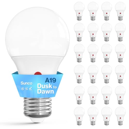 Sunco 24 Pack Dusk to Dawn LED Outdoor Light Bulb A19, Photocell Automatic for Exterior Lighting, 800 LM, 9W (60W Eqv.), 5000K Daylight, Auto On/Off Sensor, IP65 Rated UL - color: 5000k Daylight, size: 24 Count (Pack of 1)