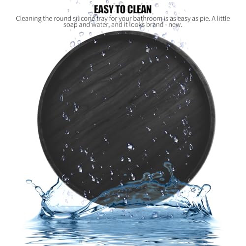 Silicone Bathroom 7" Tray Vanity Tray Trinket Tray for Scrubber, Lotion Bottles, Perfume, Jewelry, Candle, Key Trinket Ring (Black) - color: Black (Round)