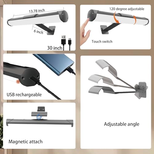 MIOBLUE Picture Light Battery Operated, 13.8in Wireless Art Light for Paintings, Dimmable 4400mAh Recharging Battery Display Light with Remote Control for Wall, Gallery Dartboard Art Bedroom - color: Black, size: 13.8inch