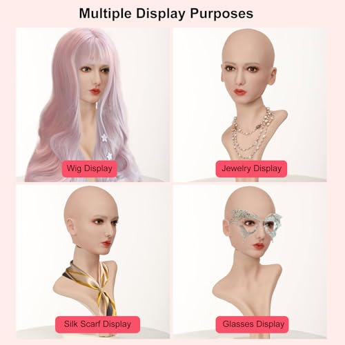 Realistic Silicone Head Mannequin Fake Female Head Model Display for Jewelry Wig Scarf Necklace Glasses Props Display Art Collection with Lifelike Skin Tone (2WTM1-1) - size: Head model 1