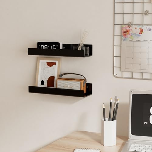 12 Inches Black Acrylic Wall Shelf for Home, 2 Pack, Acrylic Organizer Shelves for Wall, Wall Mounted Storage Display Shelf - color: Black, size: 12 Inch