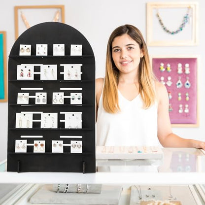 DoubleFill 5 Tier Wooden Earring Display for Vendor Arch Jewelry Display Stand Rack with Adjustable Height for Retail Selling - color: Black
