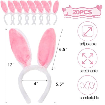 Yesland 20 Pack Bunny Ears Headband, Plush Easter Rabbit Ear Hairband for Easter Birthday Halloween Party Favors