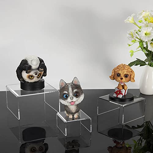 NIUBEE Acrylic Display Risers Stand 2 Sets,3 Steps Clear Riser Shelf Showcase for Amiibo Funko POP Figures -8.4"x6.3"x4.3" - size: (8,6,4)" x2Set