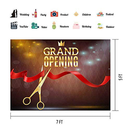 Ribbon Cutting Backdrop for Grand Opening Ceremony 7x5ft Red Ribbon Gold Crown Background Party Event Banner Photo Booth Studio Props ZYVV0541