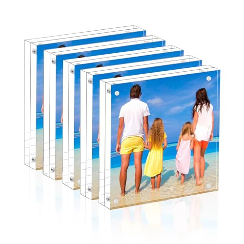 Meetu Acrylic 4x4 Picture Frame Clear Two Sided Desk Photo Frame Magnetic Frame Inner Size 3x3 with Gift Pack for Display Family Pictures Baby Photos Friends Pictures or Pet Dog Picture（5 Pack） - size: 4x4"(5 Pack)