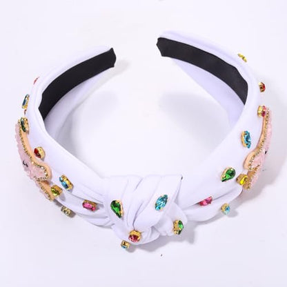 NVENF Easter Headband for Women Beaded Easter Rabbit Bunny Headband White Pink Crystal Pearl Knotted Hairband Happy Easter Hair Accessories Spring Holiday Headwear Outfits Gifts (Bunny A - White) - color: Bunny A - White