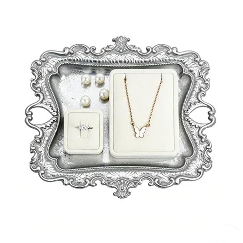 Funly mee 8 x 7 inches Antique Trinket Dish Vintage Jewelry Tray, Ring Holder (Sliver, M) - color: Silver, size: Medium