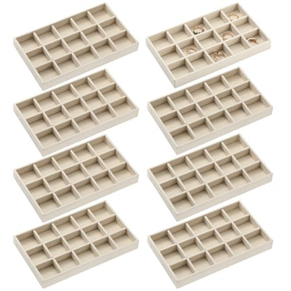 Highergo 8 Pcs Velvet Jewelry Trays Stackable Drawers Organizer Ring Earring Bracelet Necklace Storage Trays, 8.3x4.7x1''(15 Grids) - style: 15 Grids