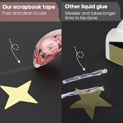 Secopad 1.5X Longer Scrapbook Tape, 6 Pack Double Sided Tape Roller for Crafts, Adhesive Glue Runner for School Office Teacher Journal Supplies, Glue Roller for Kids and Adults, 240FT Total