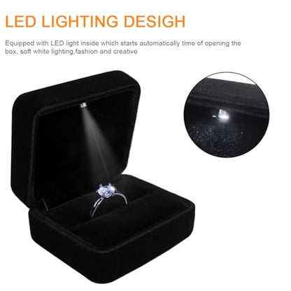GBYAN Velvet Ring Box with LED Light Jewelry Display Gift Box for Proposal,Engagement, Wedding - color: Black