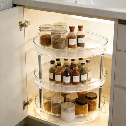Rotating Makeup Organizer for Vanity Perfect Clear Round 3 Tier Perfume Skincare Cosmetic Stand Bathroom Countertop Storage 9.25" - size: Three Tiers