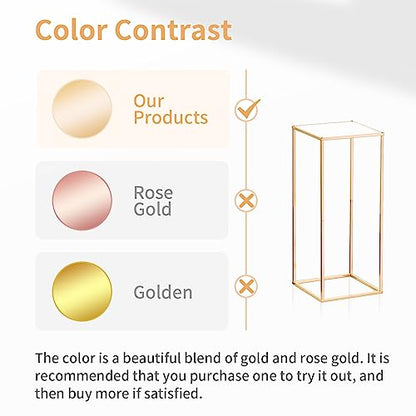 Nuptio Wedding Centerpieces Gold Vases: 2 Pcs 23⅝ inch Tall Flower Stand Metal Floor Vase Column Geometric Centerpiece Stands Rectangular Display Rack for Weddings Party Decoration - size: 23⅝" H X 2 Pcs