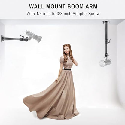 Photography Studio Ceiling Camera Mount 360° Rotation Wall Ceiling Light Mount Boom Arm Up to 28.3inch for Photo Video Monolights, Umbrellas, Reflectors, Overhead with 3/8" &1/4" Thread Adapter