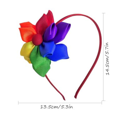 Rainbow Flower Headband Double Layer Ribbon Headwear Hair Accessories for Pride Day LGBT Parade Party Supplies - color: Rainbow