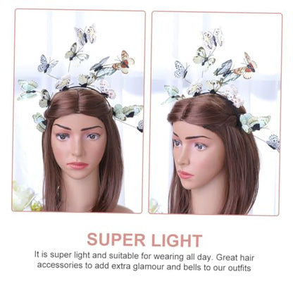 SEWACC 2pcs Butterfly Hairband Set for Women Brides, Wedding Photo Props, Plastic Headbands in Plain Blue and Neutral Colors, Bridal Hair Accessories for Photography and Special Occasions