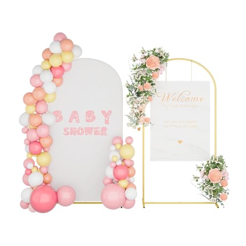 UDEAR 7.2FT Metal Arch Stand with White Cover, Arc Design with Fitted Cover, for Weddings, Parties, Baby Showers, Climbing Plants, Photo Backdrops - color: Gold with White Cover, size: 7.2FT