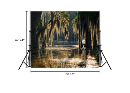 Swamp Landscape Backdrop Bald Cypress Trees and Spanish Moss Rainforest Photography Background Party Photo Booth Props, 6X4FT - size: 6X4FT