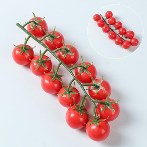 Leadigol Artificial Cherry Tomatoes String - 8.46 Inch Lifelike Fake Fruit Decor, Foam Photography Props, Red Tomatoes for Kitchen & Table Centerpiece(Red)