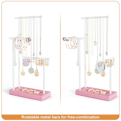 SRIWATANA Jewelry Organizer Stand, Extra Tall Necklace Holder Jewelry Holder, Gift Idea (Pink & White) - color: Pink & White