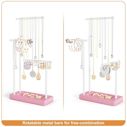 SRIWATANA Jewelry Organizer Stand, Extra Tall Necklace Holder Jewelry Holder, Gift Idea (Pink & White) - color: Pink & White