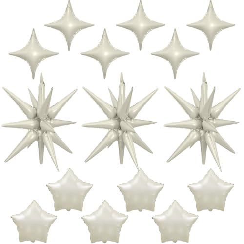 Cream Star Balloons, 22in White Sand Star Balloons Foil 10in 4-Pointed & Ivory Pentagram Balloon for Baby Shower Wedding Boho Themed Birthday Party Decorations - color: Cream