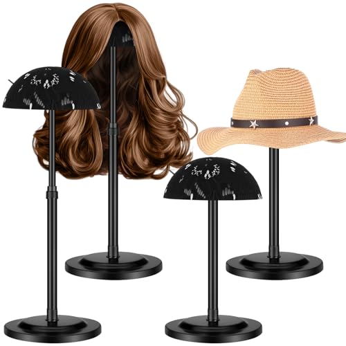 Geelin 4 Pack Wig Stand 9.8"-18.9" Adjustable Height Wig Head Holder Non Slip Portable Hat/cap Display Stand for Multiple Wigs (Black) - color: Black