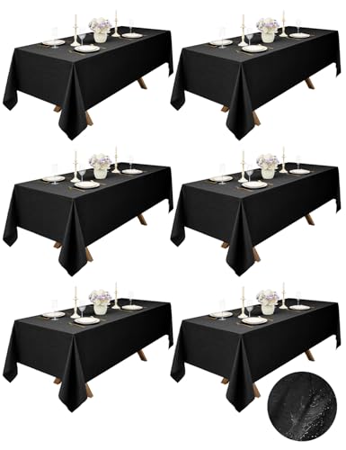 Decorelia Black Faux Linen Tablecloths for Rectangle 8 Ft Table-6 Pack, Washable Polyester Rustic Rectangular Fabric Cloth Table Cloth Cover for Wedding,Outdoor,Events,Party,Banquet, Dining 60x84 Inch - color: Black, size: 84" x 60"-6 Pack