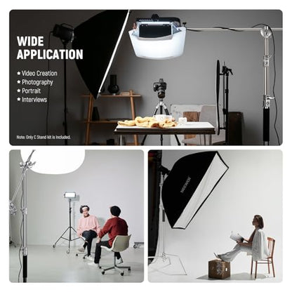 NEEWER Basics 100% Stainless Steel Heavy Duty C Stand with Boom Arm, Max 10.5ft/320cm Photography Light Stand, 4.2ft/128cm Holding, 2 Grip Heads for Studio Monolight Softbox Reflector, SC320 Lite