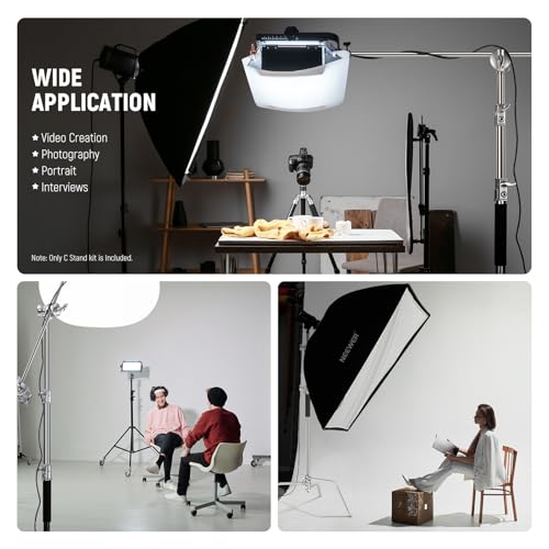 NEEWER Basics 100% Stainless Steel Heavy Duty C Stand with Boom Arm, Max 10.5ft/320cm Photography Light Stand, 4.2ft/128cm Holding, 2 Grip Heads for Studio Monolight Softbox Reflector, SC320 Lite